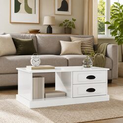 High Gloss White Coffee Table with Storage Drawers