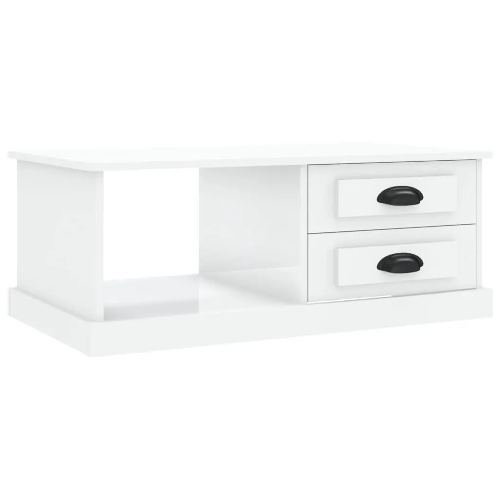 Coffee Table High Gloss White 90cm Engineered Wood with Storage Drawers Compartment