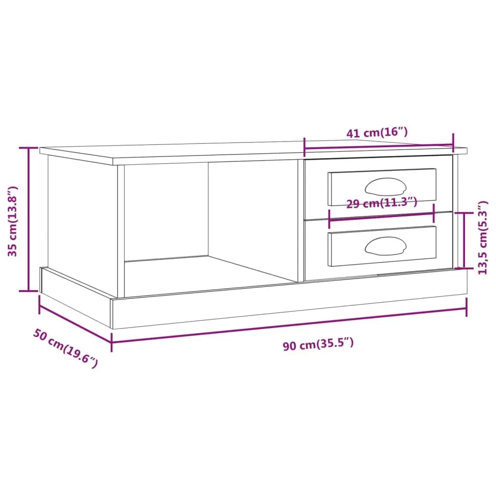 Coffee Table High Gloss White 90cm Engineered Wood with Storage Drawers Compartment