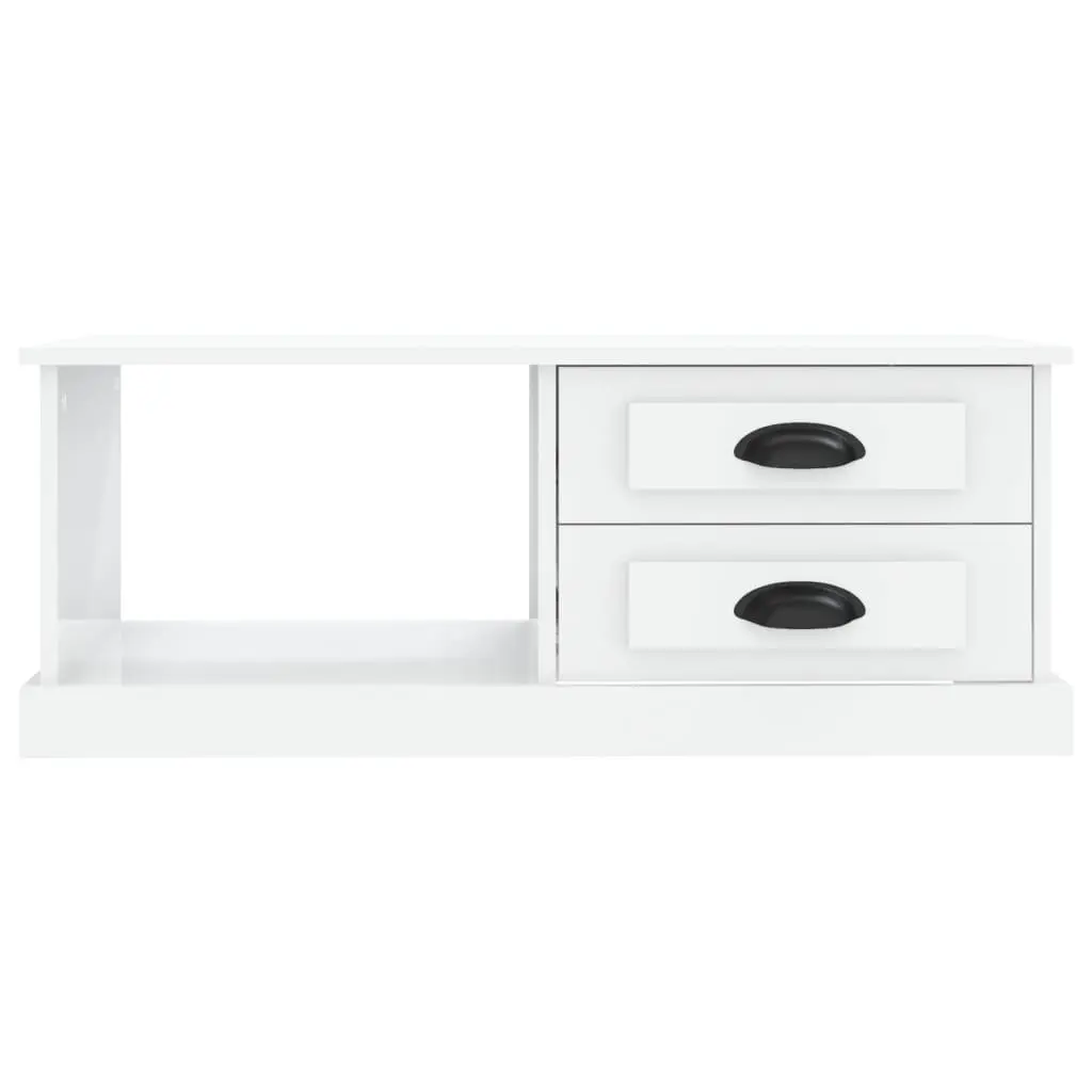 Coffee Table High Gloss White 90cm Engineered Wood with Storage Drawers Compartment