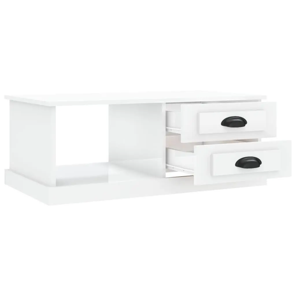 Coffee Table High Gloss White 90cm Engineered Wood with Storage Drawers Compartment
