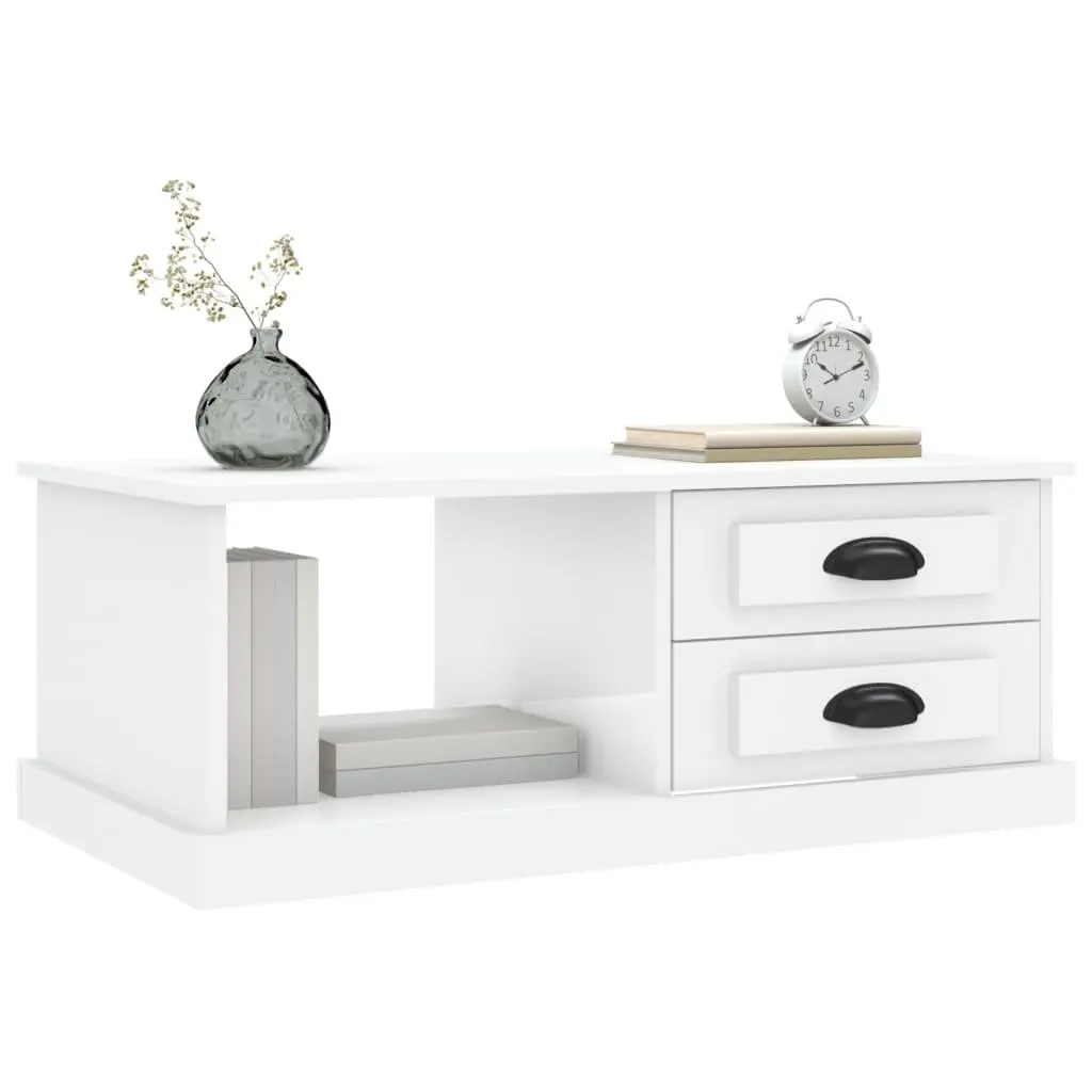 Coffee Table High Gloss White 90cm Engineered Wood with Storage Drawers Compartment