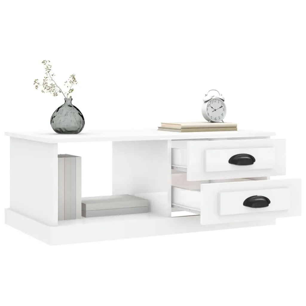Coffee Table High Gloss White 90cm Engineered Wood with Storage Drawers Compartment