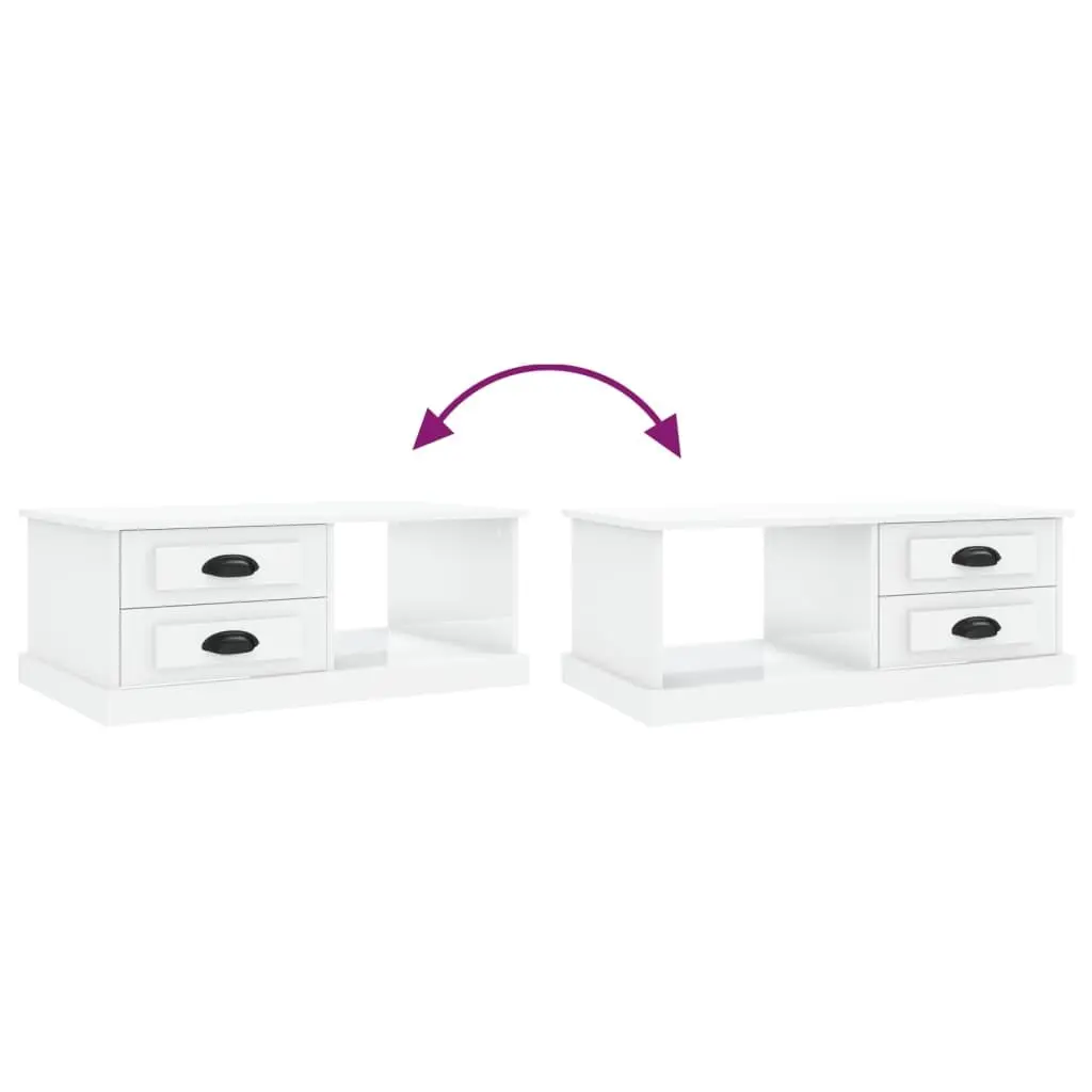 Coffee Table High Gloss White 90cm Engineered Wood with Storage Drawers Compartment