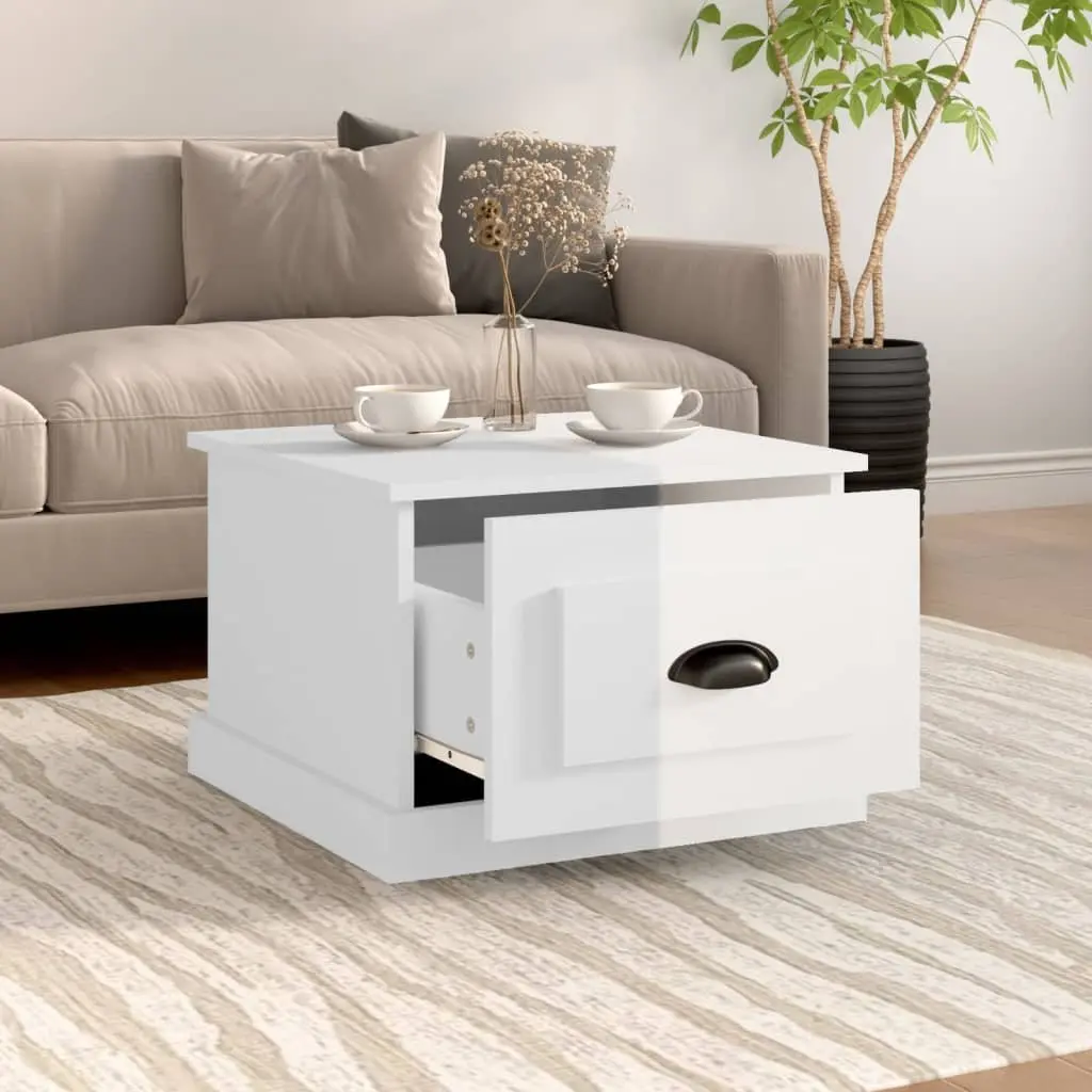 Coffee Table High Gloss White 50x50x35 cm Engineered Wood with Drawer Storage