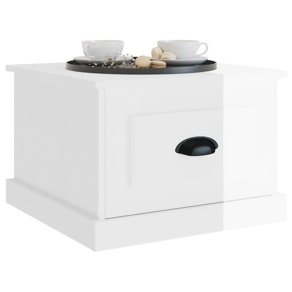 Coffee Table High Gloss White 50x50x35 cm Engineered Wood with Drawer Storage