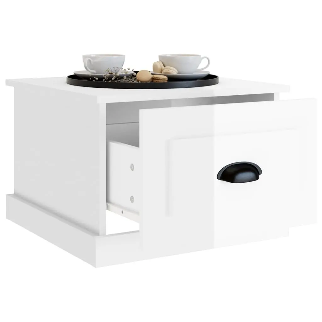 Coffee Table High Gloss White 50x50x35 cm Engineered Wood with Drawer Storage