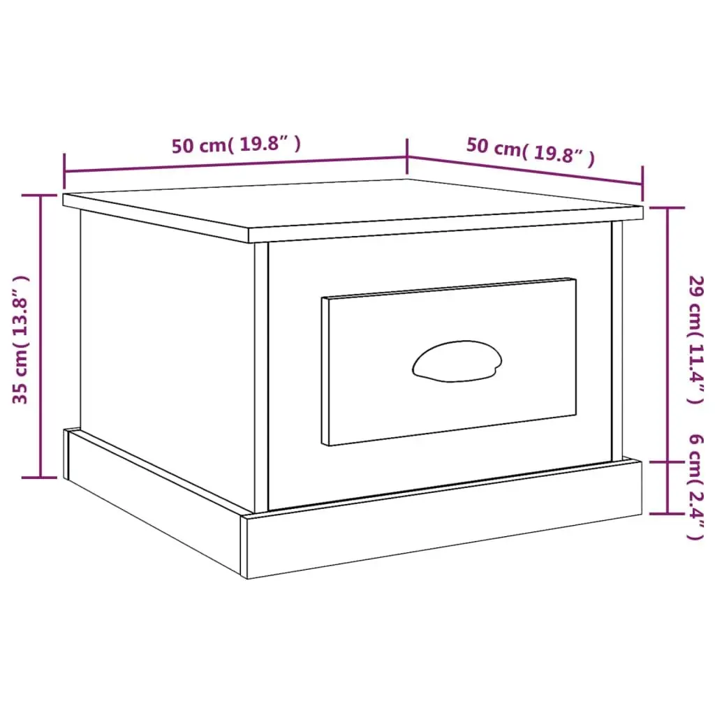 Coffee Table High Gloss White 50x50x35 cm Engineered Wood with Drawer Storage