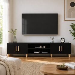 Elegant Black 180cm TV Cabinet with 4 Storage Compartments