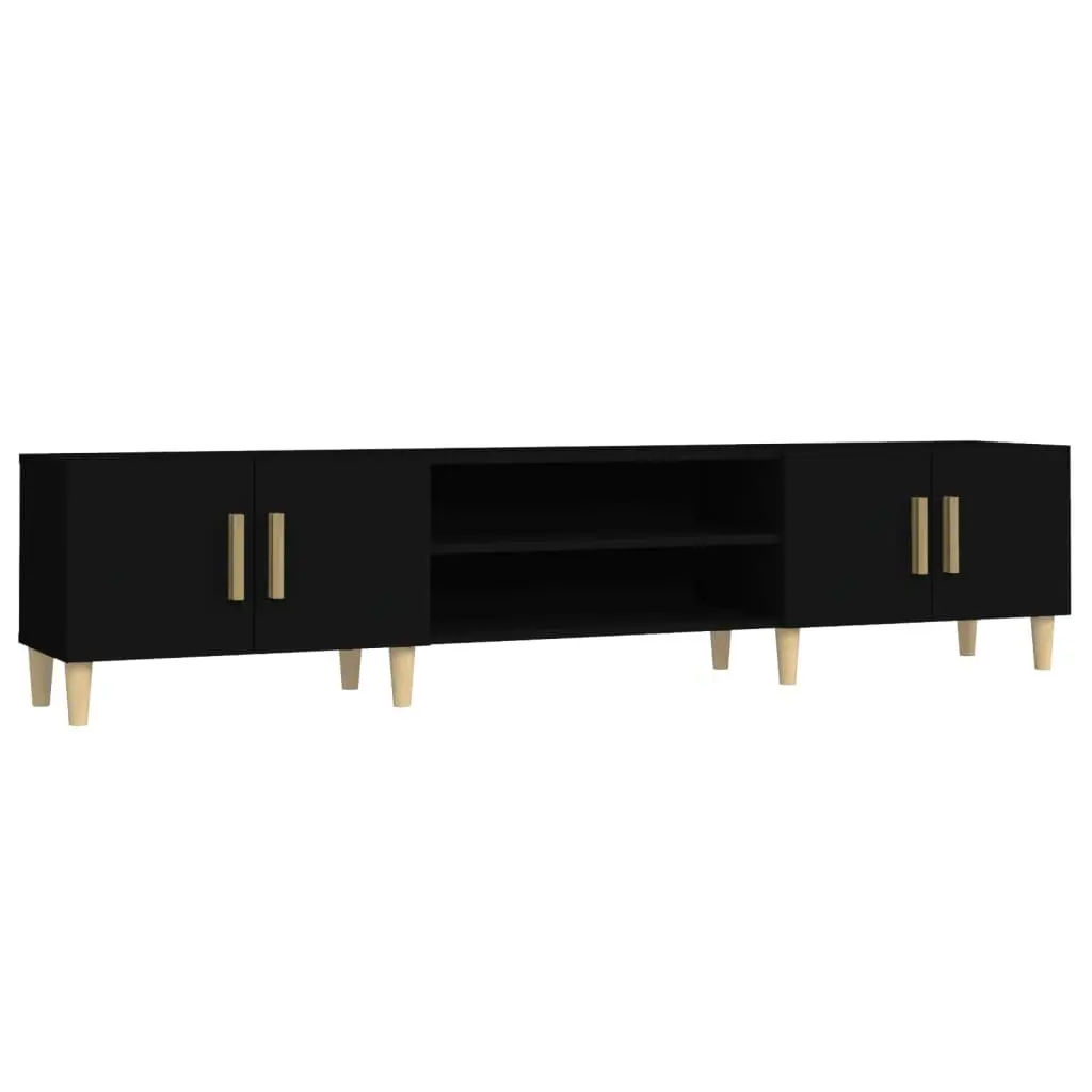 Black 180cm TV Cabinet with 4 Storage Compartments