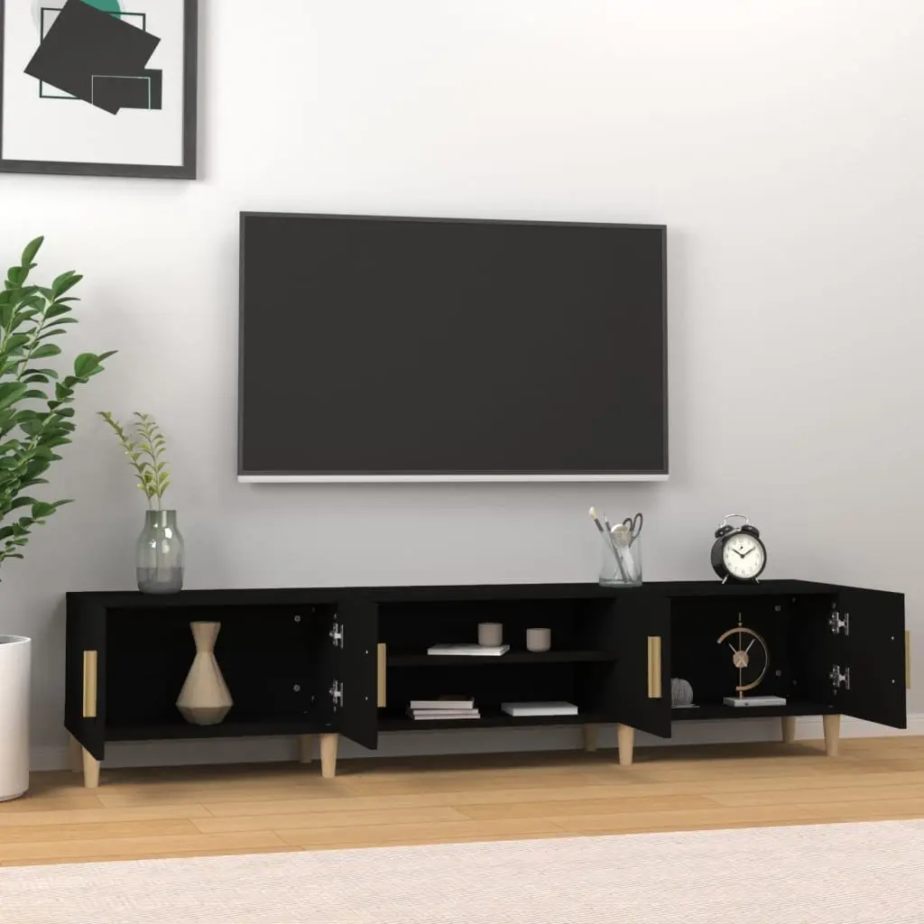 Black 180cm TV Cabinet with 4 Storage Compartments