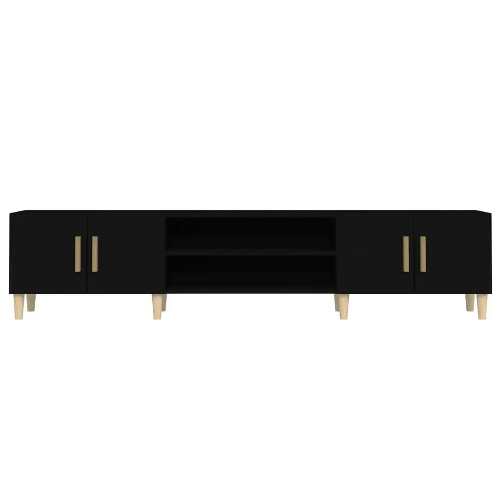 Black 180cm TV Cabinet with 4 Storage Compartments