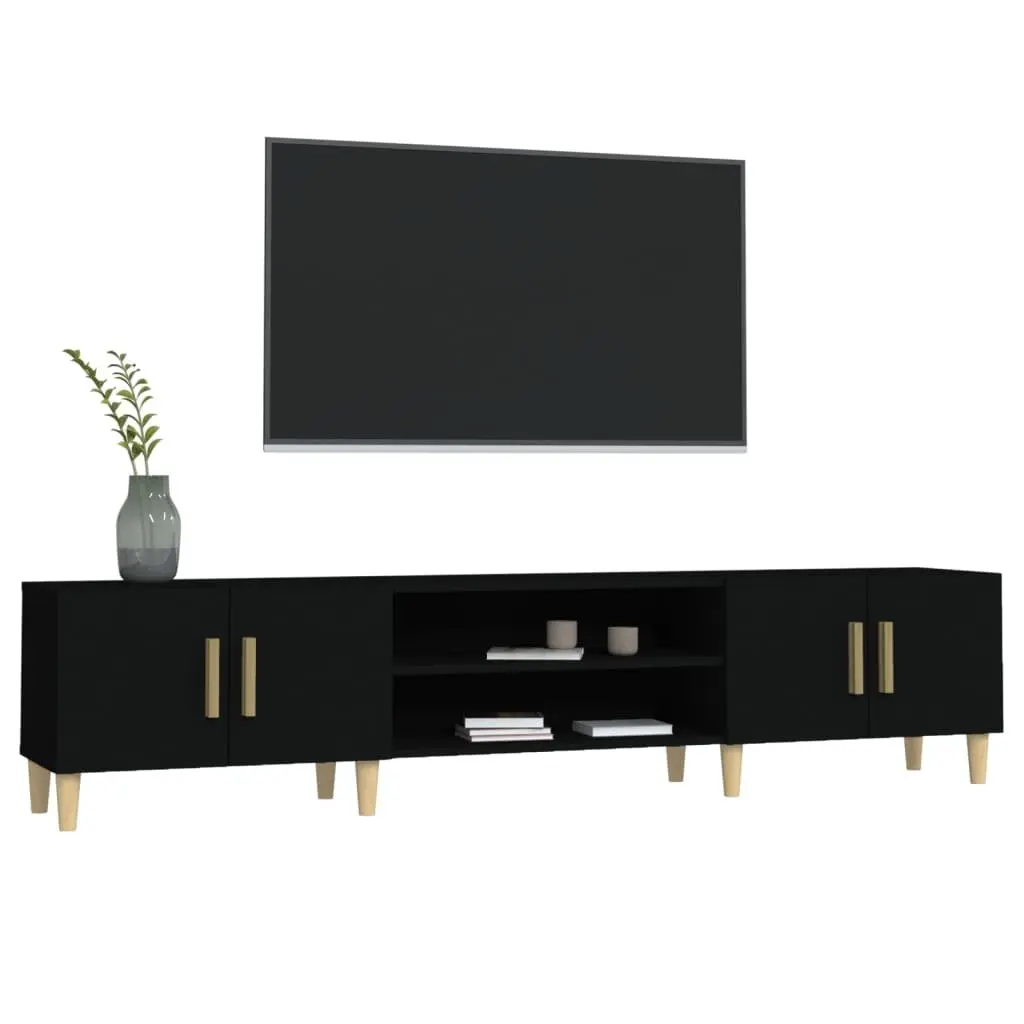 Black 180cm TV Cabinet with 4 Storage Compartments