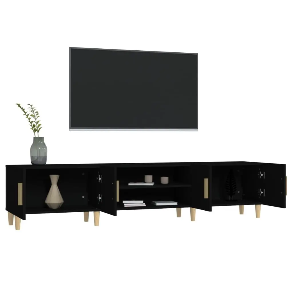 Black 180cm TV Cabinet with 4 Storage Compartments