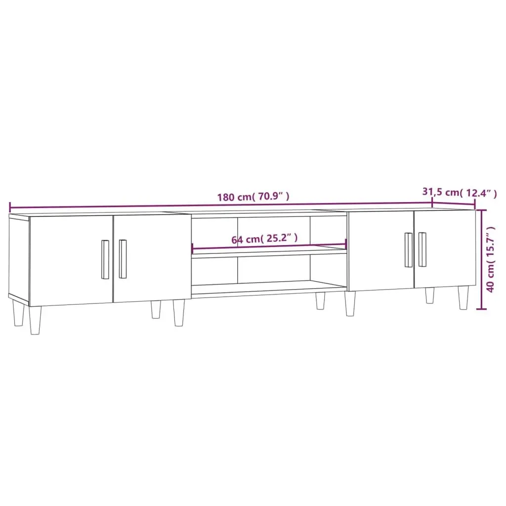 Black 180cm TV Cabinet with 4 Storage Compartments