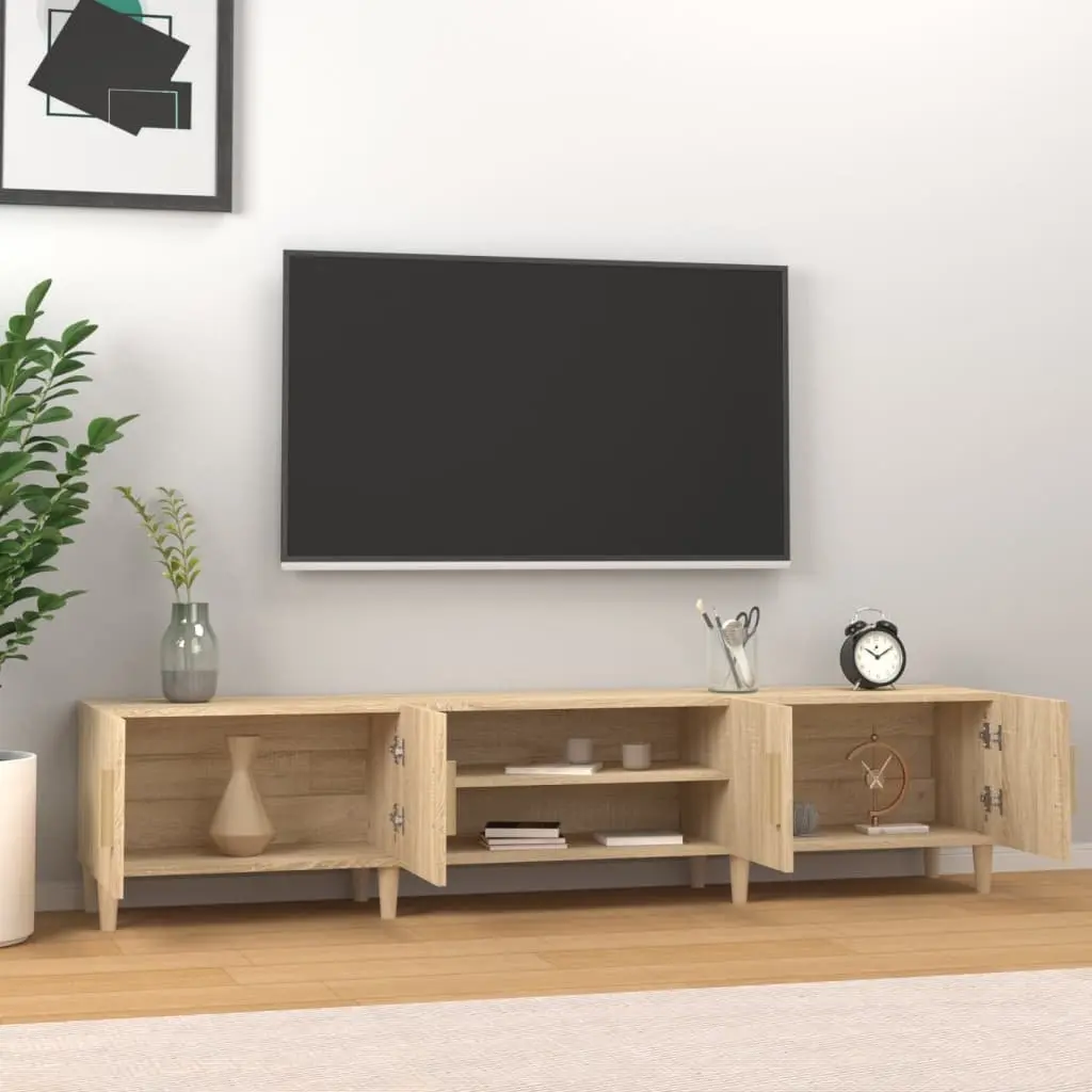 TV Cabinet Brown Engineered Wood Media Unit Storage Doors Compartments