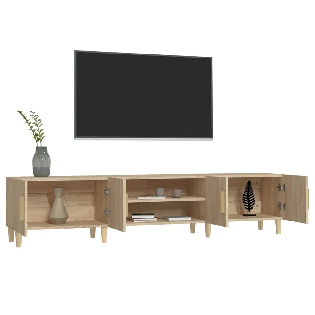 TV Cabinet Brown Engineered Wood Media Unit Storage Doors Compartments