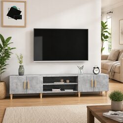 Grey Engineered Wood TV Cabinet with 4 Doors