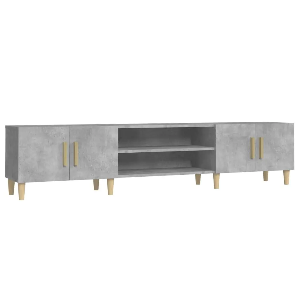 TV Cabinet Grey Engineered Wood Media Console 180 x 31.5 x 40 cm 4 Compartments 4 Doors