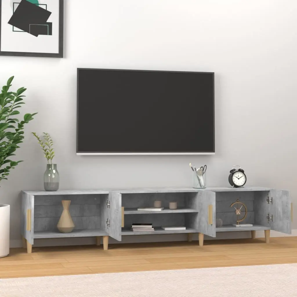 TV Cabinet Grey Engineered Wood Media Console 180 x 31.5 x 40 cm 4 Compartments 4 Doors
