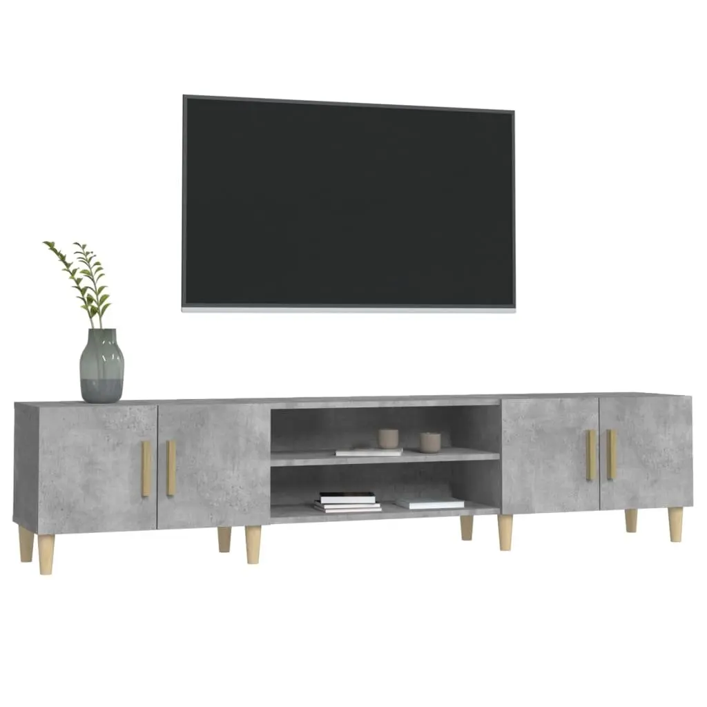 TV Cabinet Grey Engineered Wood Media Console 180 x 31.5 x 40 cm 4 Compartments 4 Doors