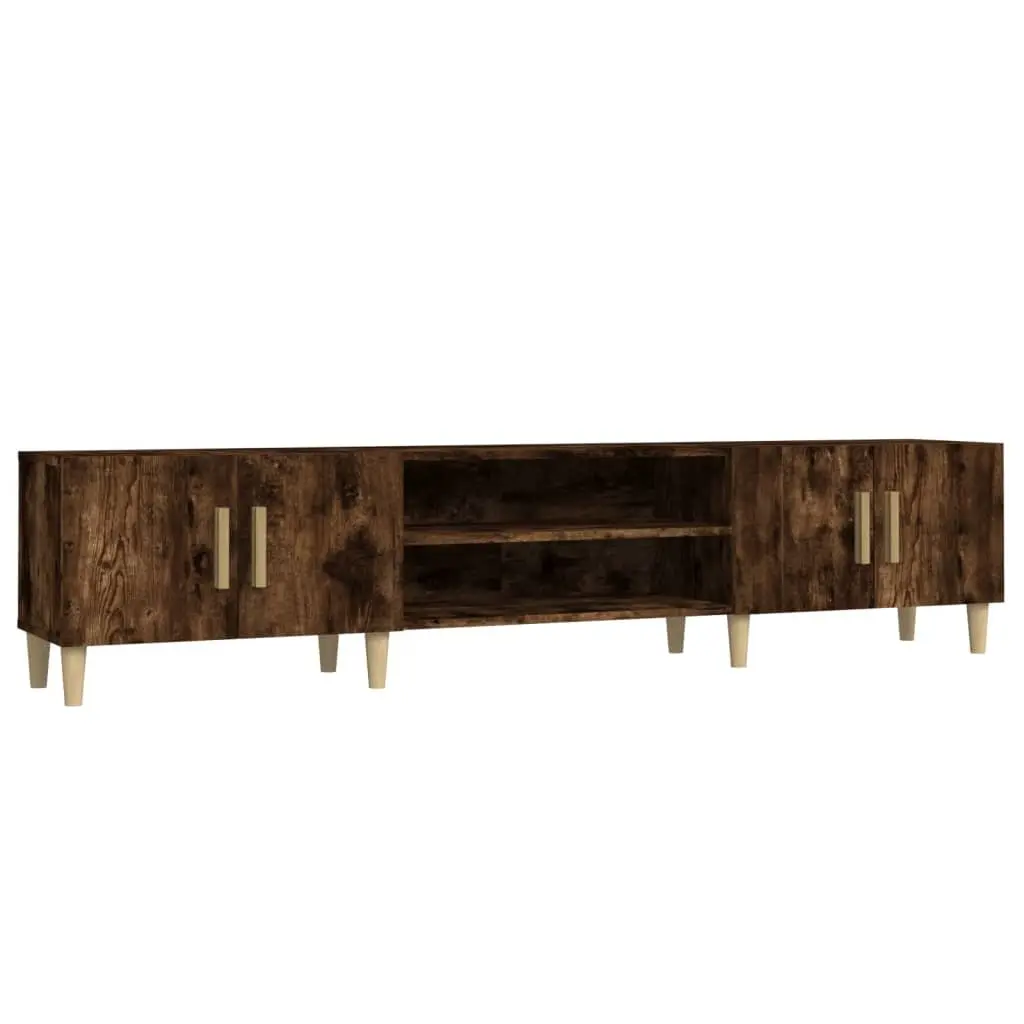 Engineered Wood TV Stand Storage Unit Brown 180x31.5x40cm with 4 Compartments and Doors