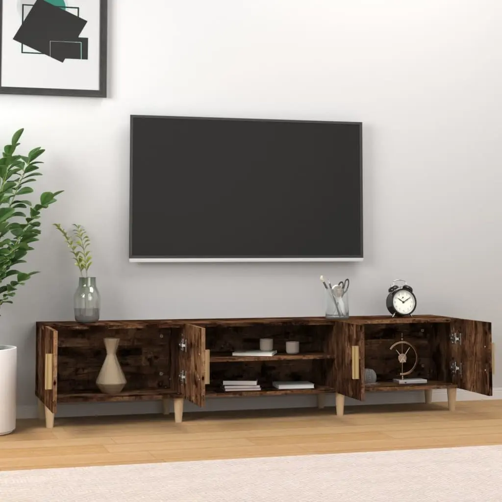 Engineered Wood TV Stand Storage Unit Brown 180x31.5x40cm with 4 Compartments and Doors
