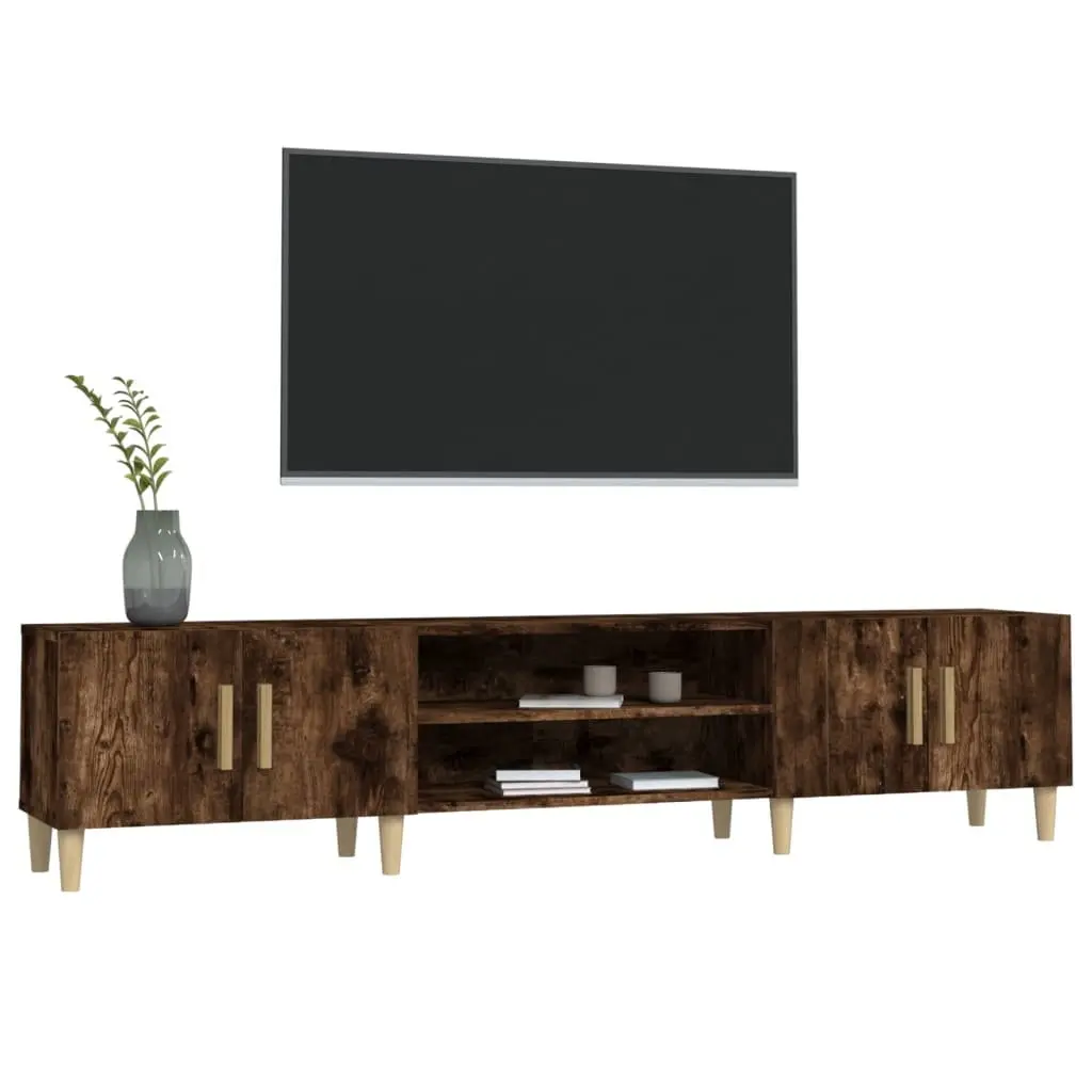 Engineered Wood TV Stand Storage Unit Brown 180x31.5x40cm with 4 Compartments and Doors