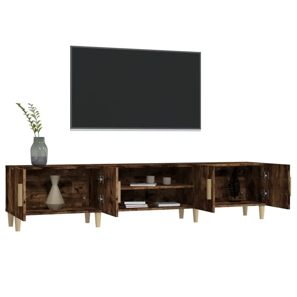 Engineered Wood TV Stand Storage Unit Brown 180x31.5x40cm with 4 Compartments and Doors