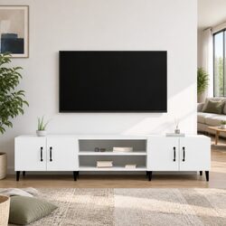 Stylish White Engineered Wood TV Cabinet with 4 Doors