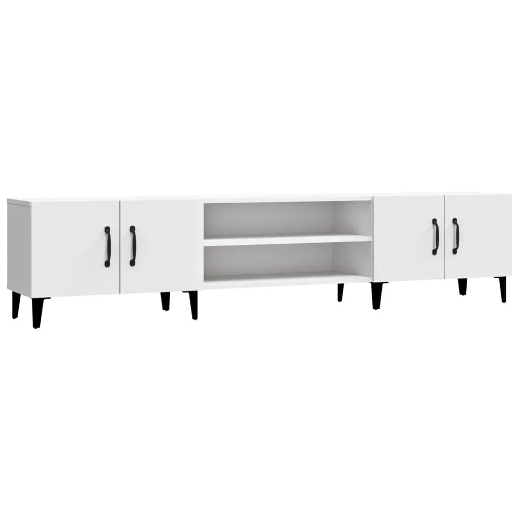 TV Cabinet White Engineered Wood 4 Door 4 Compartment Storage Unit