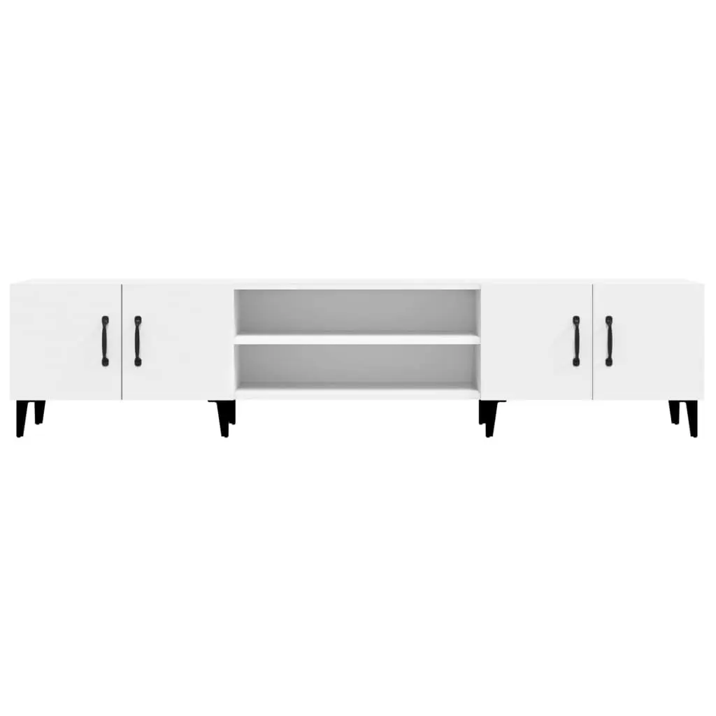TV Cabinet White Engineered Wood 4 Door 4 Compartment Storage Unit