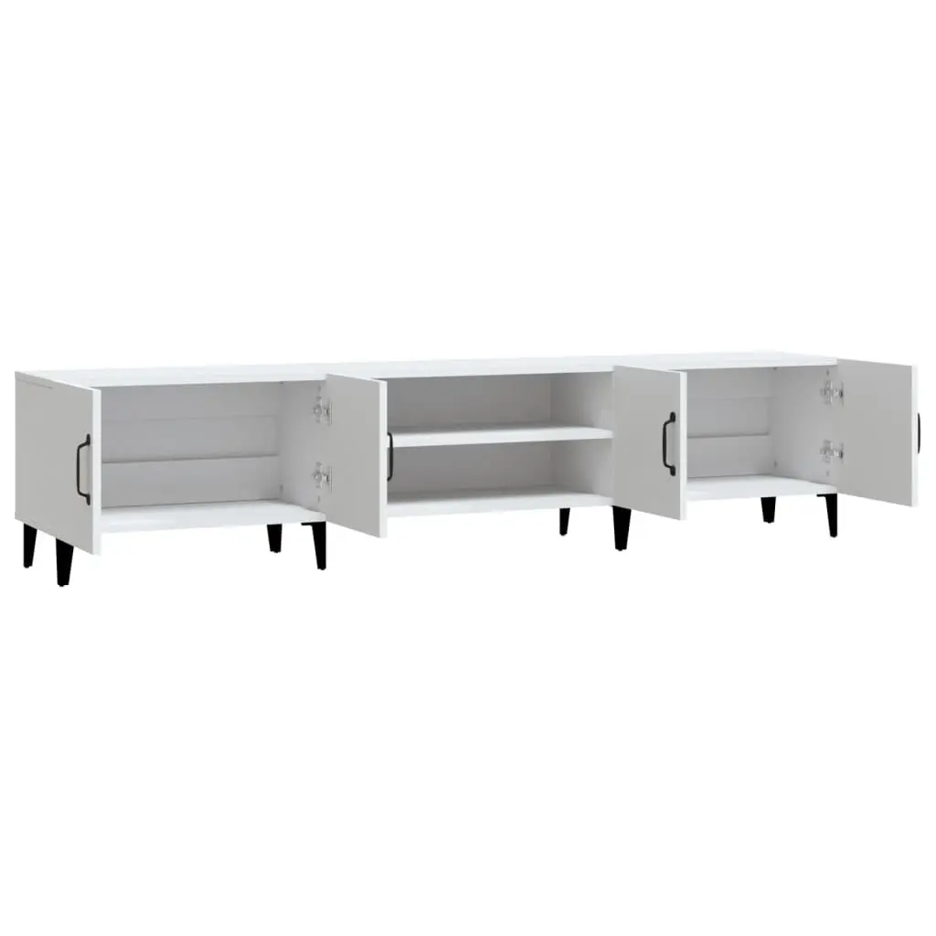 TV Cabinet White Engineered Wood 4 Door 4 Compartment Storage Unit