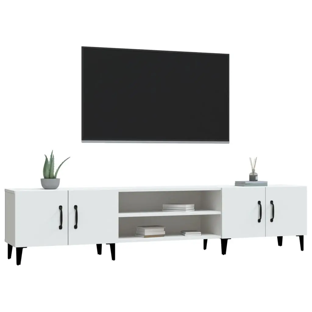 TV Cabinet White Engineered Wood 4 Door 4 Compartment Storage Unit