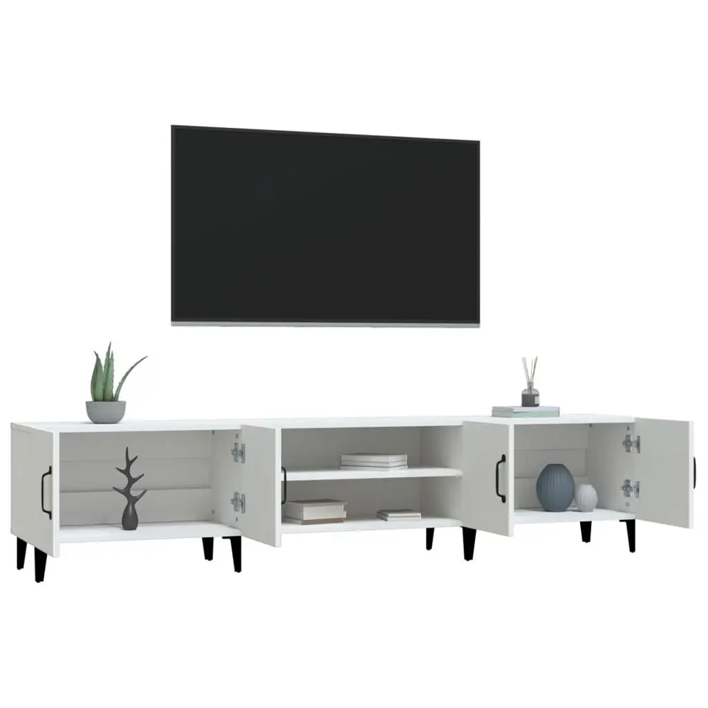 TV Cabinet White Engineered Wood 4 Door 4 Compartment Storage Unit
