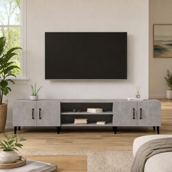 Grey Engineered Wood TV Cabinet with 4 Doors