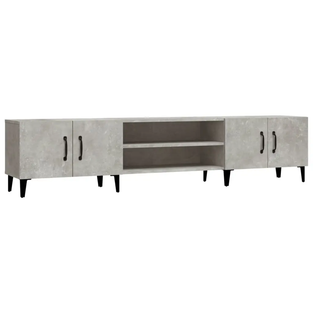 Engineered Wood TV Cabinet Grey 4 Compartment Storage Unit with 4 Doors for Living Room Display