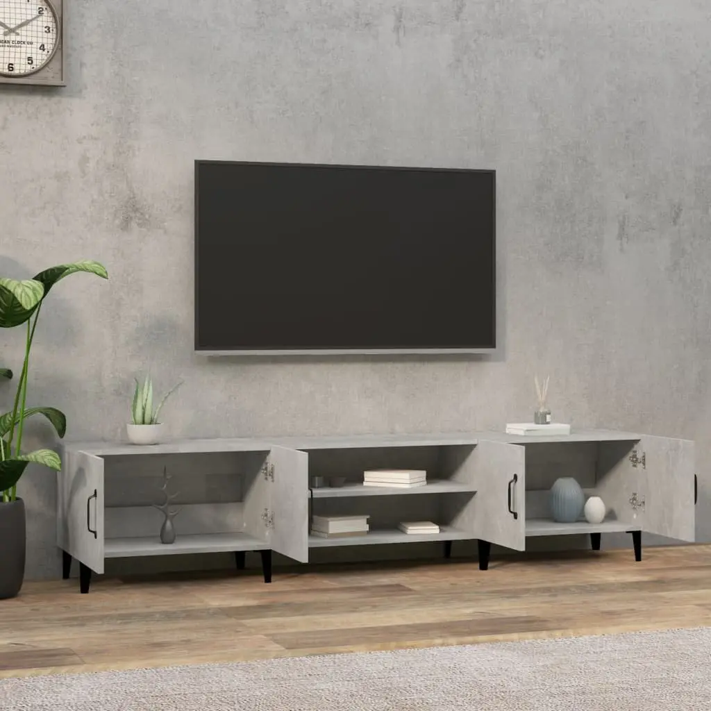 Engineered Wood TV Cabinet Grey 4 Compartment Storage Unit with 4 Doors for Living Room Display
