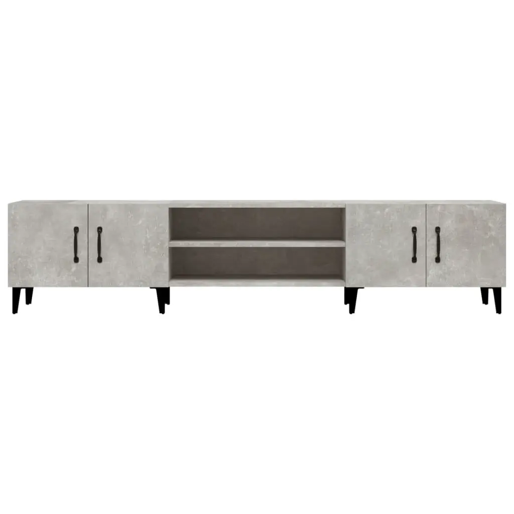 Engineered Wood TV Cabinet Grey 4 Compartment Storage Unit with 4 Doors for Living Room Display