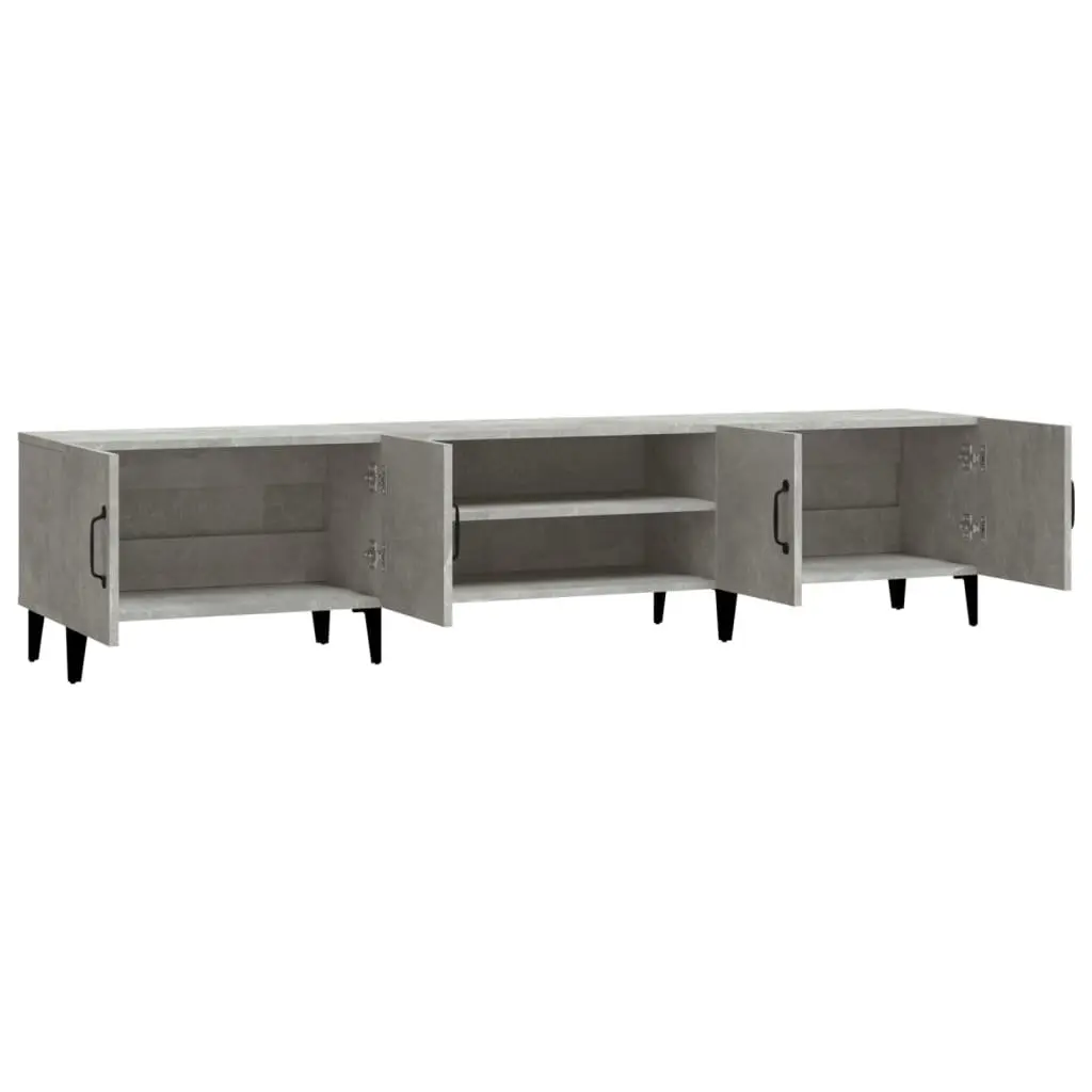Engineered Wood TV Cabinet Grey 4 Compartment Storage Unit with 4 Doors for Living Room Display