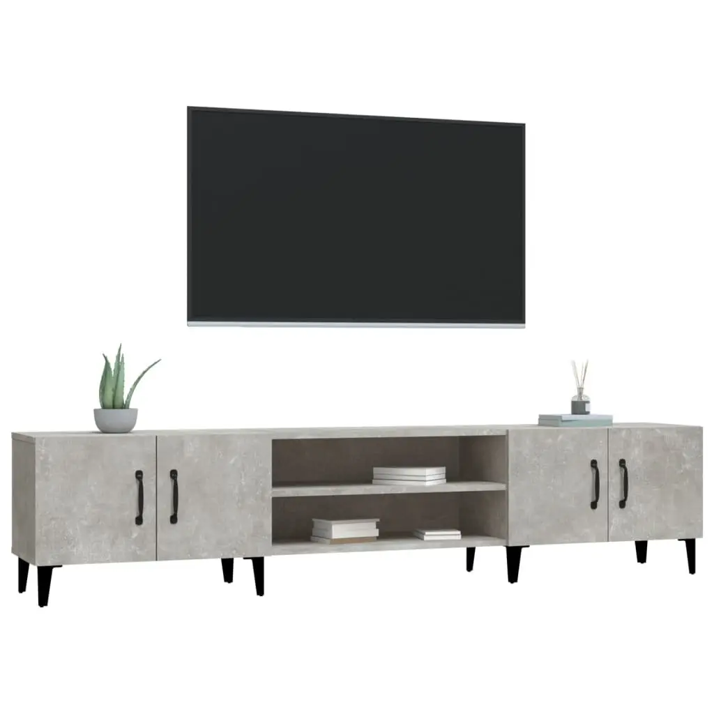 Engineered Wood TV Cabinet Grey 4 Compartment Storage Unit with 4 Doors for Living Room Display