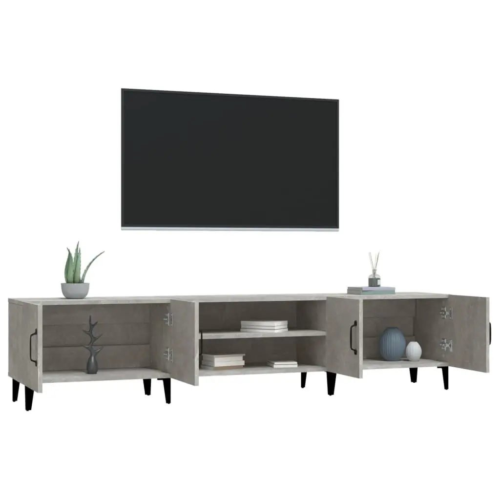 Engineered Wood TV Cabinet Grey 4 Compartment Storage Unit with 4 Doors for Living Room Display