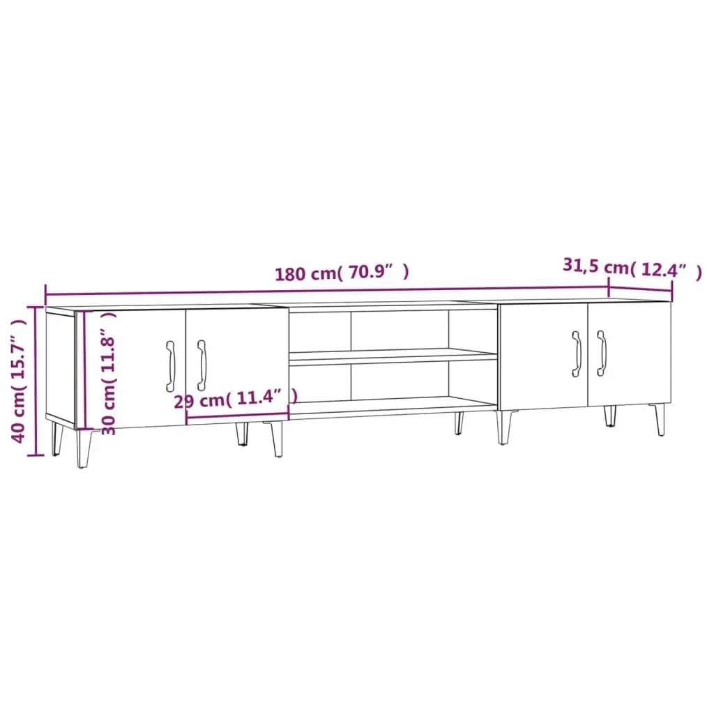 Engineered Wood TV Cabinet Grey 4 Compartment Storage Unit with 4 Doors for Living Room Display