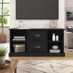 Stylish Black TV Cabinet with Drawers and Shelves