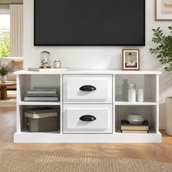 High Gloss White TV Cabinet with Drawers and Shelves
