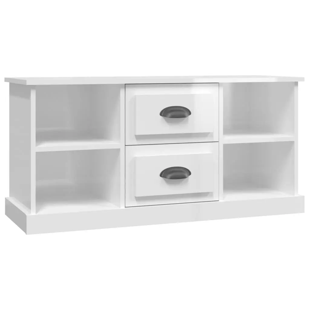 High Gloss White TV Cabinet with Drawers and Shelves
