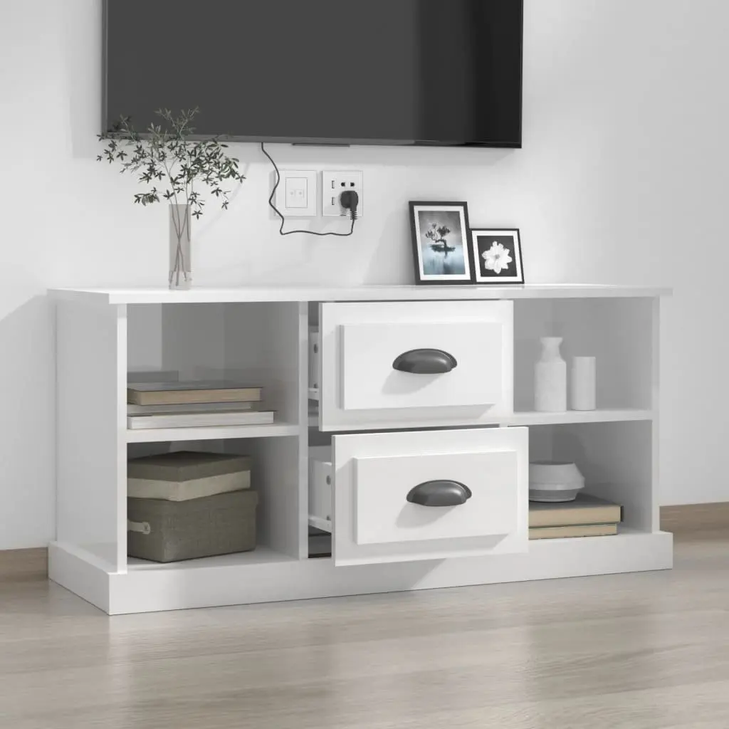 High Gloss White TV Cabinet with Drawers and Shelves