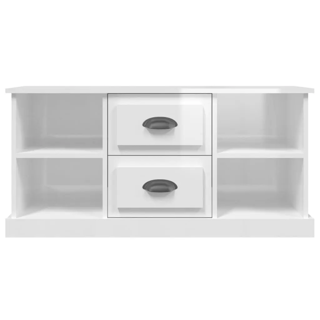 High Gloss White TV Cabinet with Drawers and Shelves