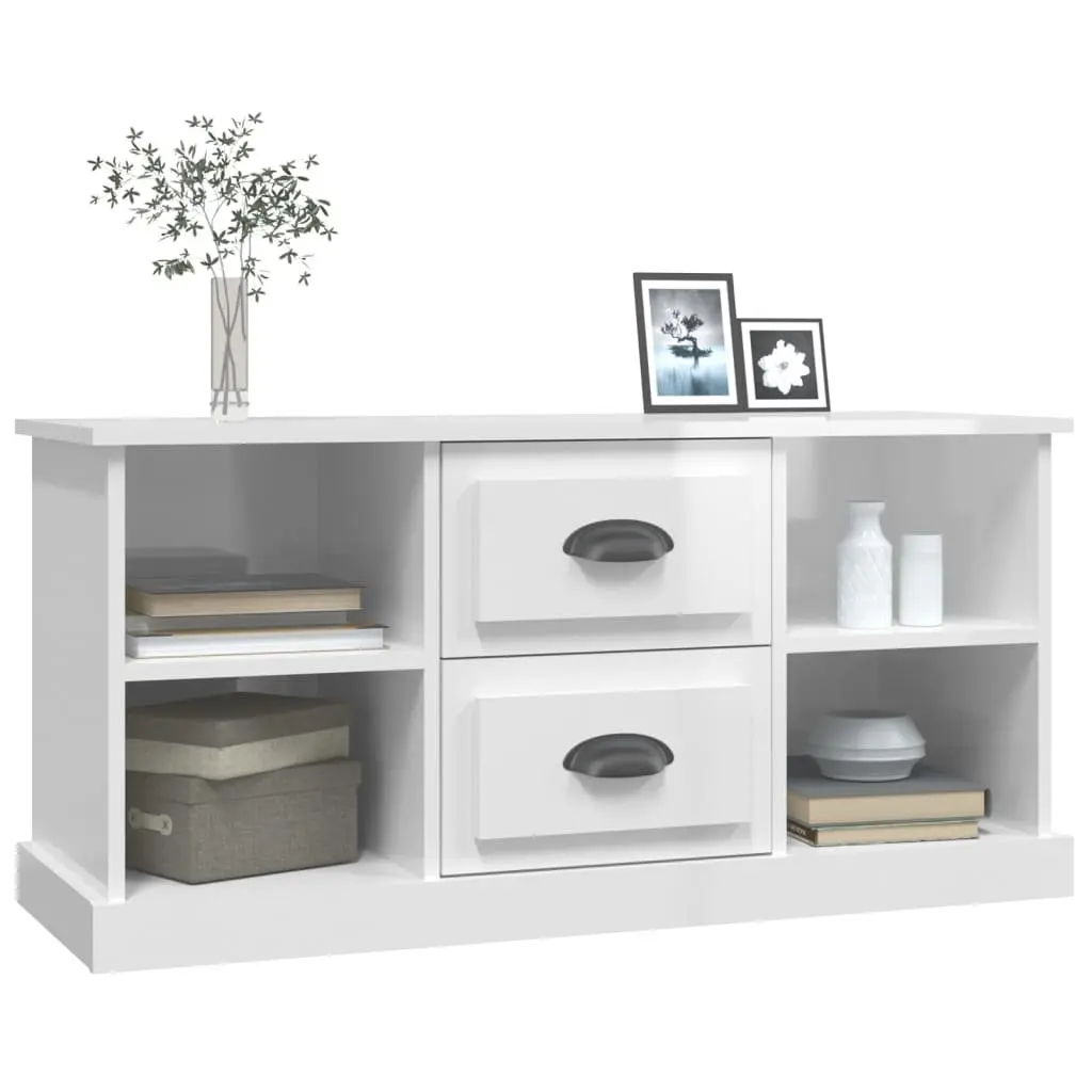 High Gloss White TV Cabinet with Drawers and Shelves