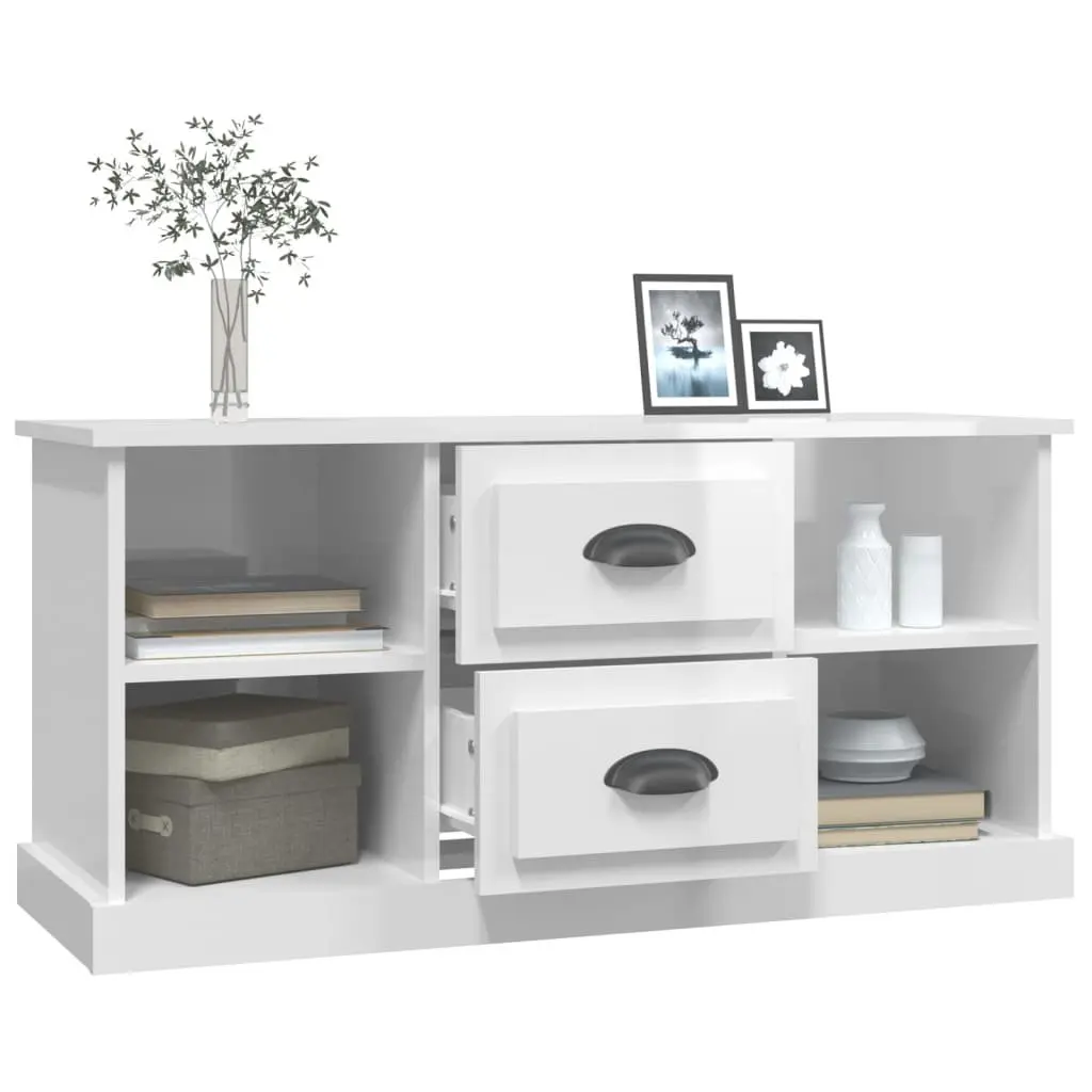 High Gloss White TV Cabinet with Drawers and Shelves